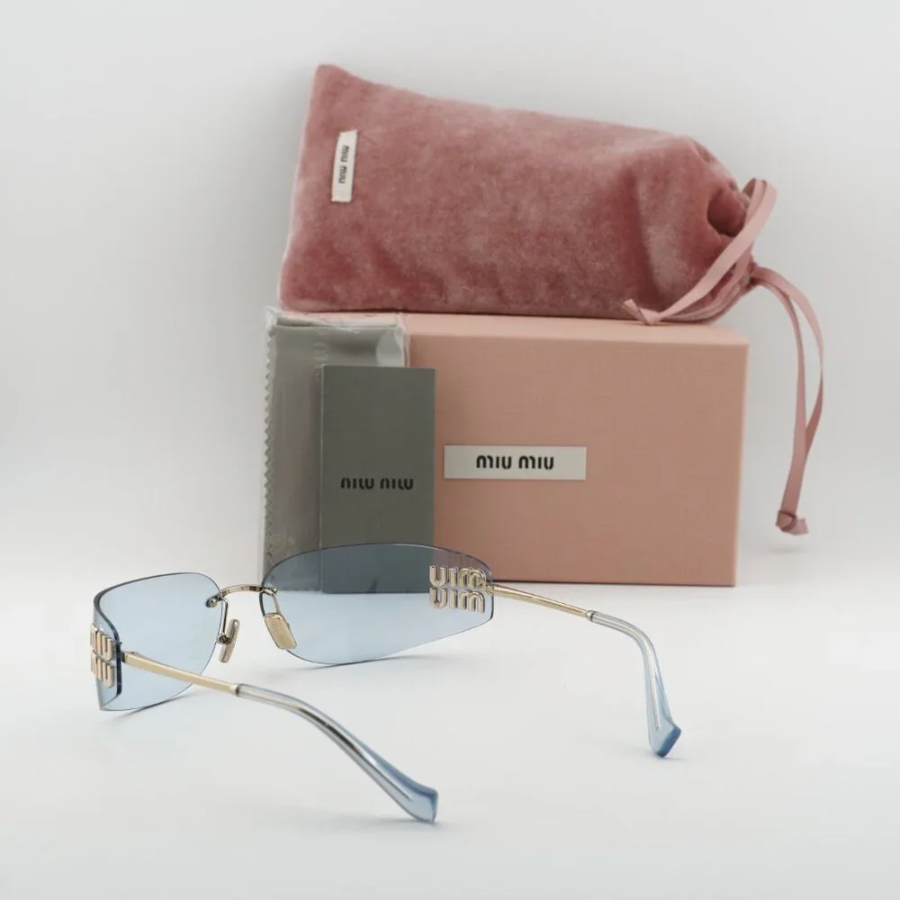 Miu Miu MUA51S ZVN10P Rectangle Sunglasses – Gold\Light Blue